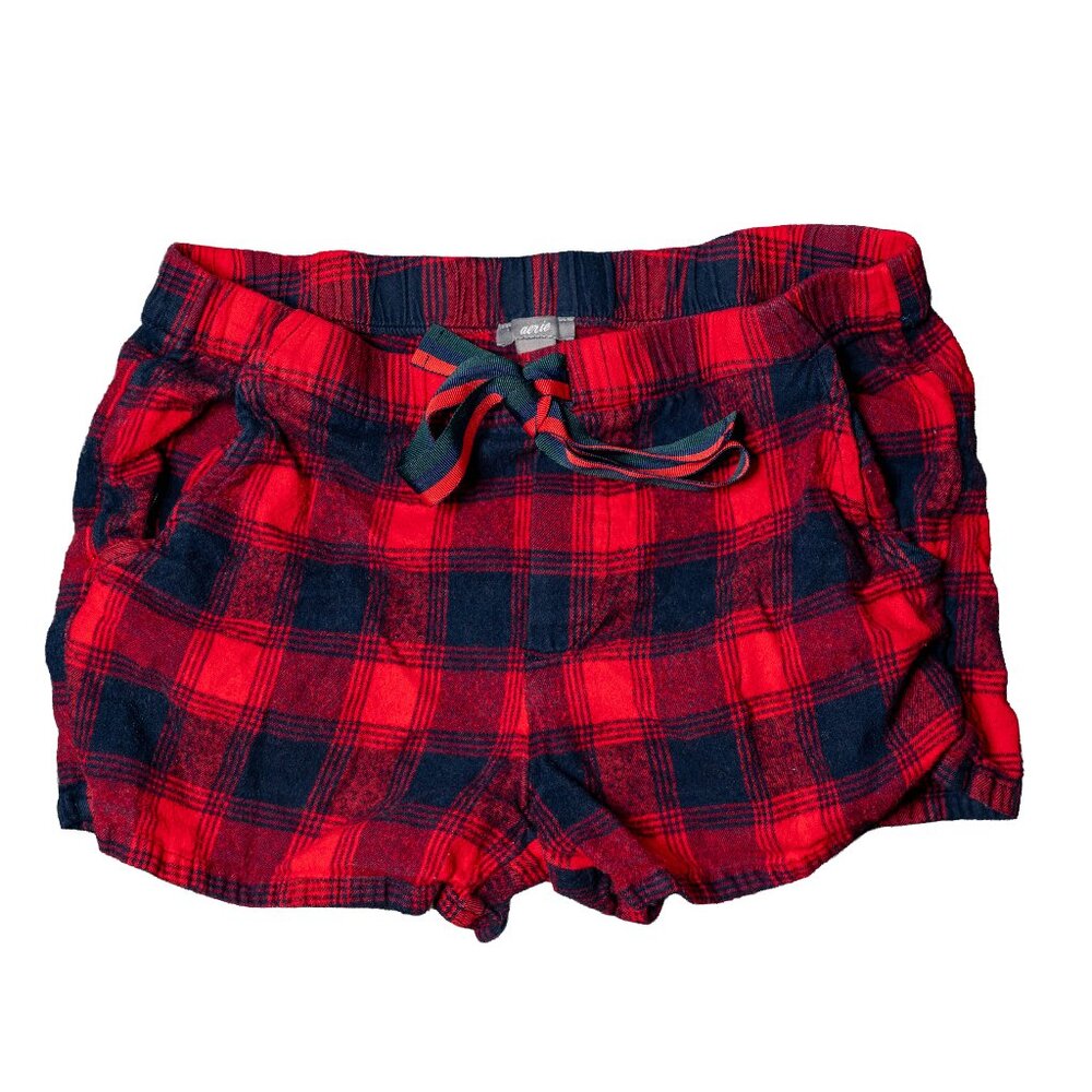 Aerie Navy Blue and Red Plaid Mini Pajama Shorts - XS
